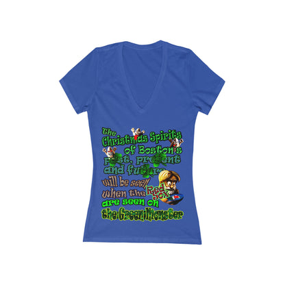 christmas spirits of boston - Women's Jersey Short Sleeve Deep V-Neck Tee