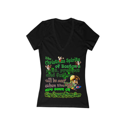 christmas spirits of boston - Women's Jersey Short Sleeve Deep V-Neck Tee