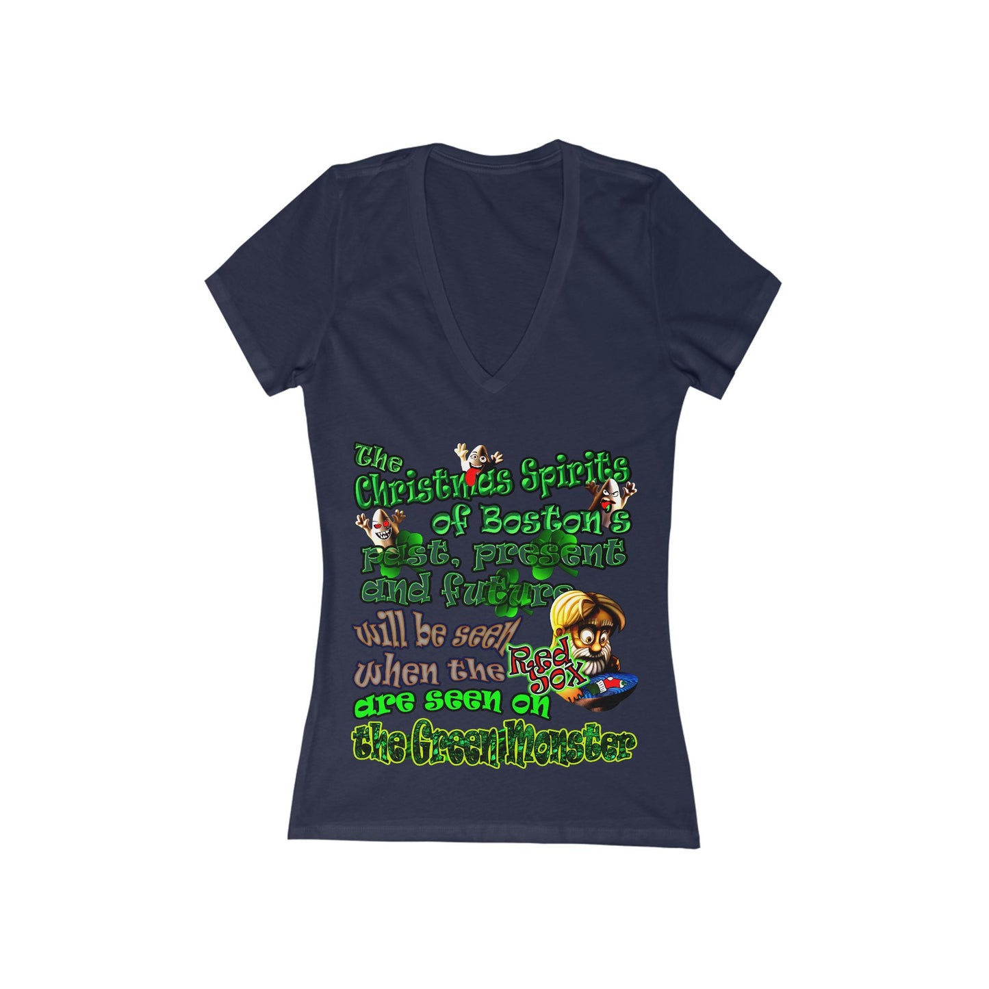 christmas spirits of boston - Women's Jersey Short Sleeve Deep V-Neck Tee