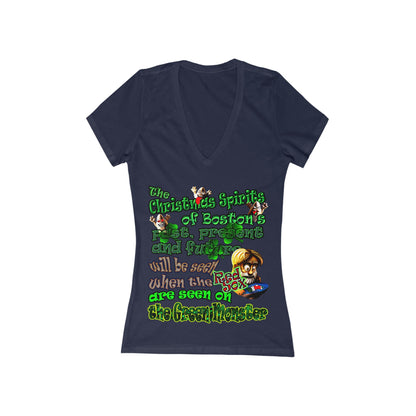 christmas spirits of boston - Women's Jersey Short Sleeve Deep V-Neck Tee