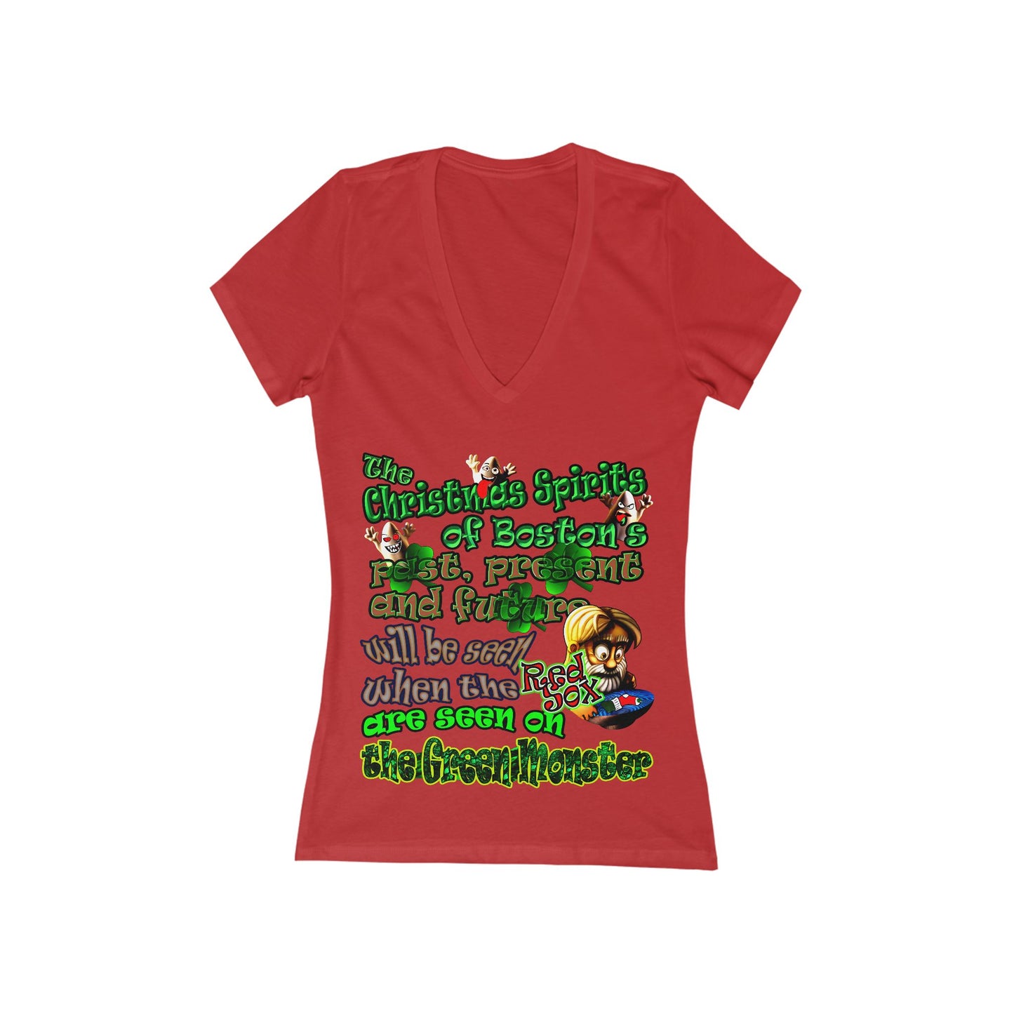 christmas spirits of boston - Women's Jersey Short Sleeve Deep V-Neck Tee