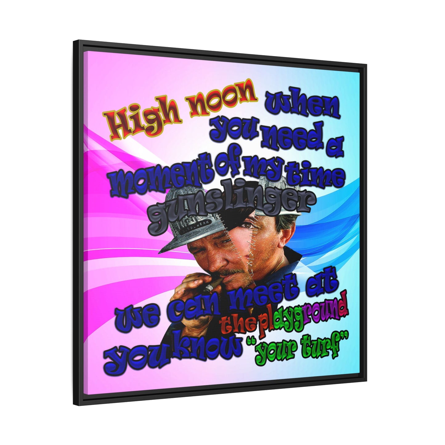 high noon - framed canvas art (light blue-pink wave)