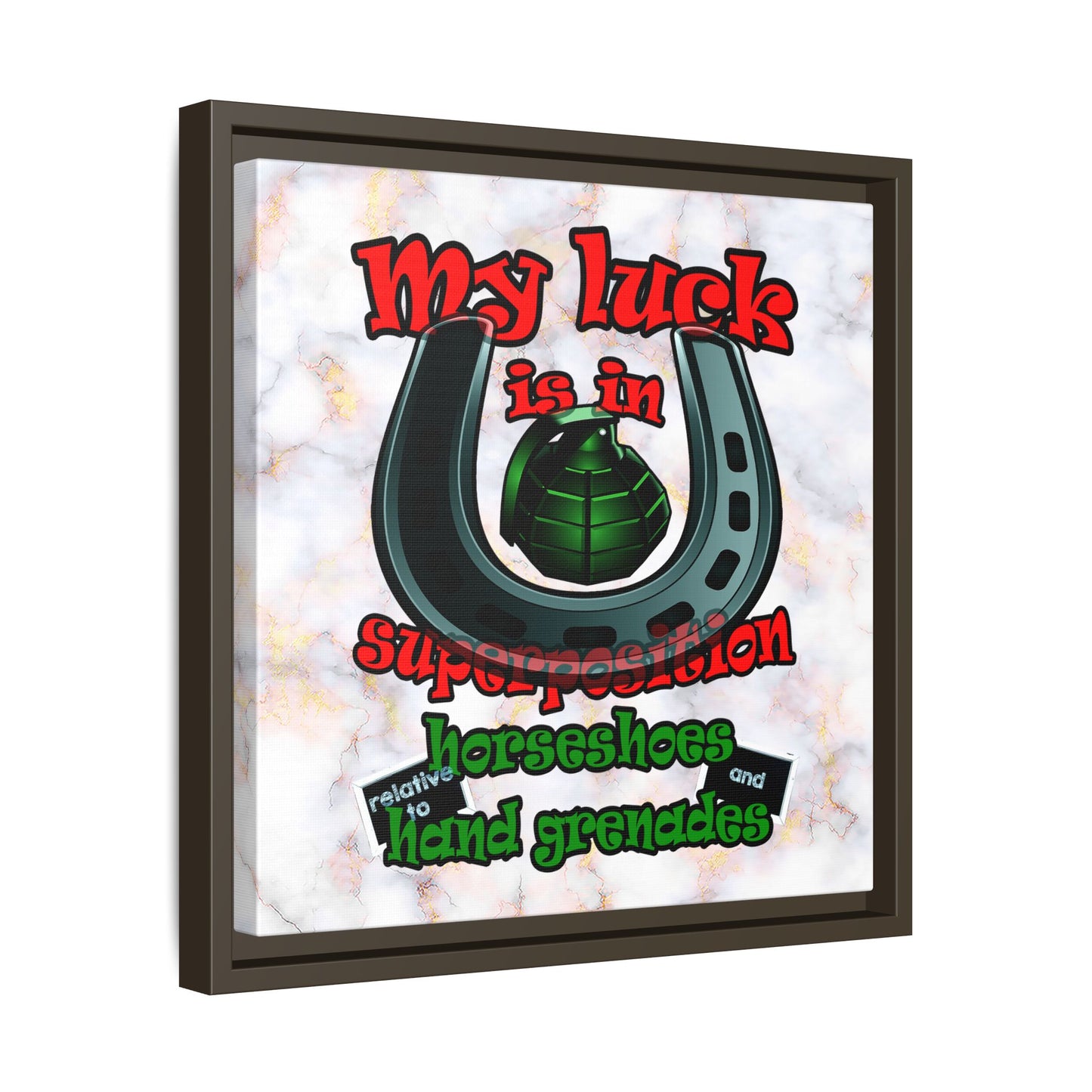my luck - framed canvas art (white marble)