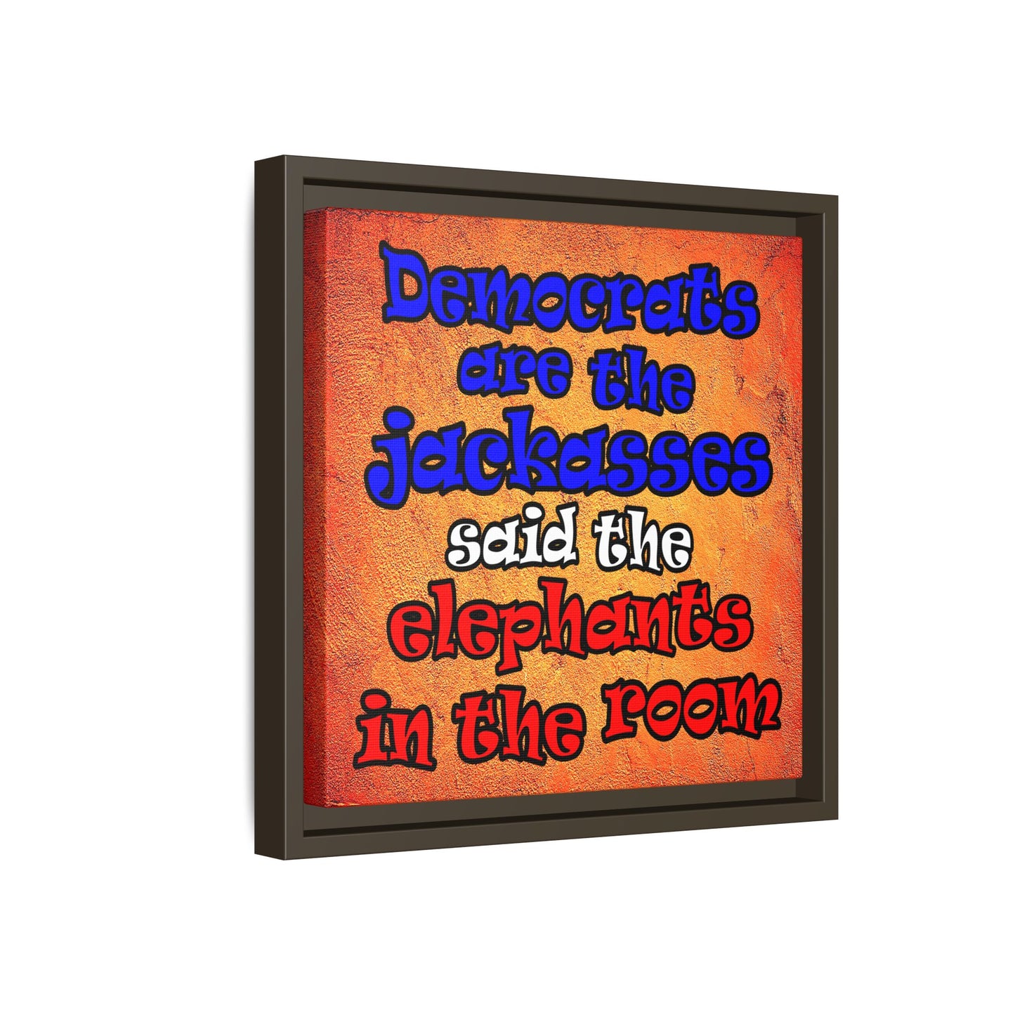 donkeys and elephants - framed canvas art (burnt orange)