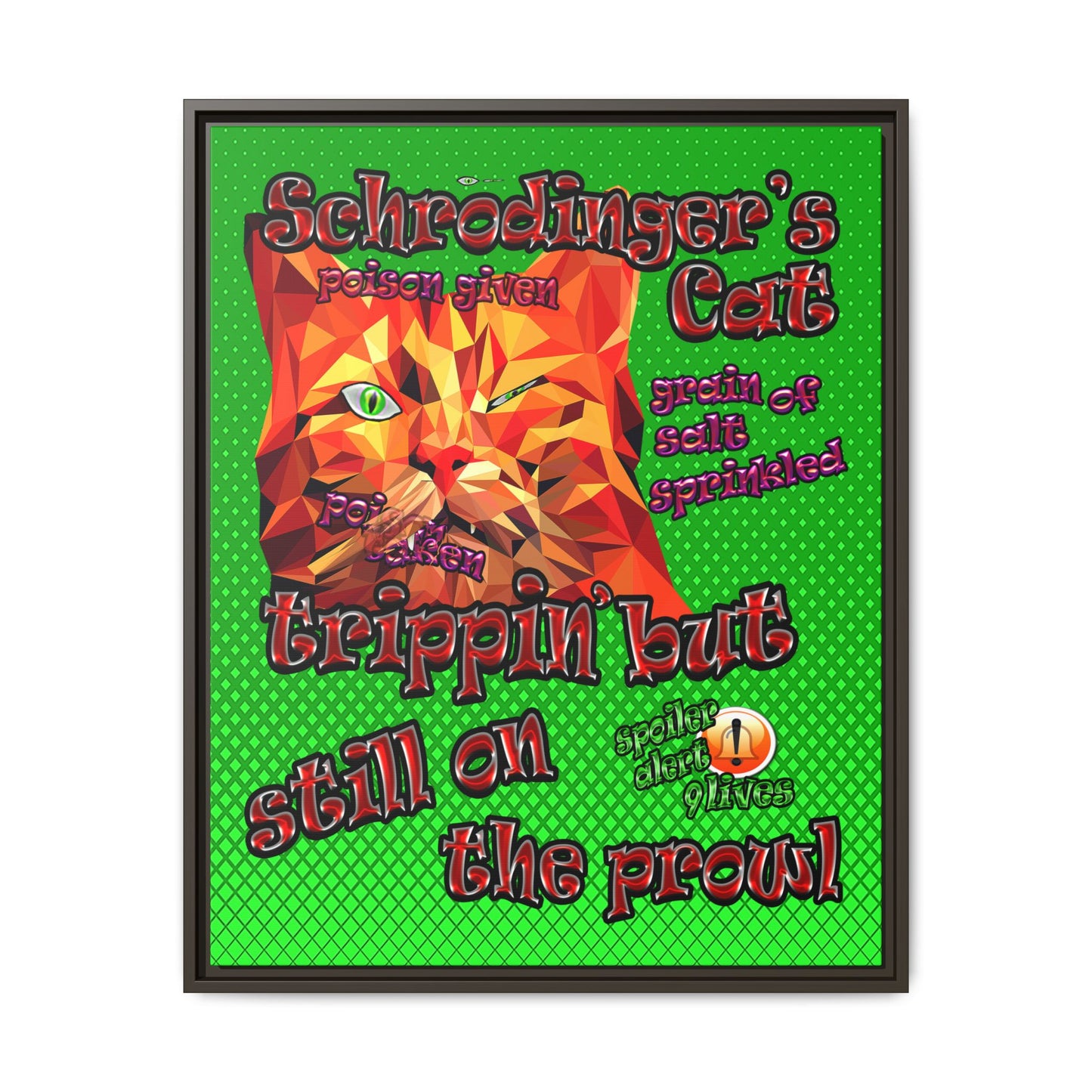 schrodinger's cat - framed canvas art (logo green)