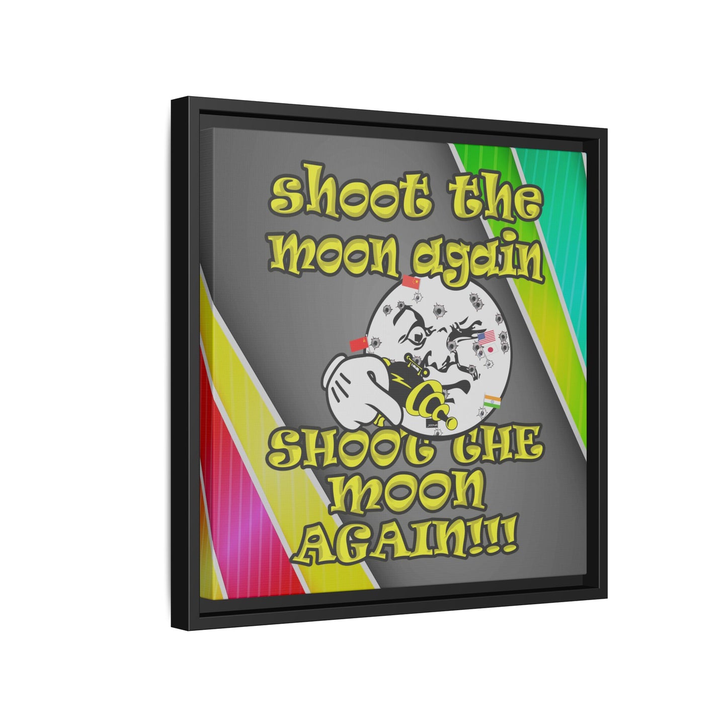 shoot the moon again - framed canvas art (rainbow split)