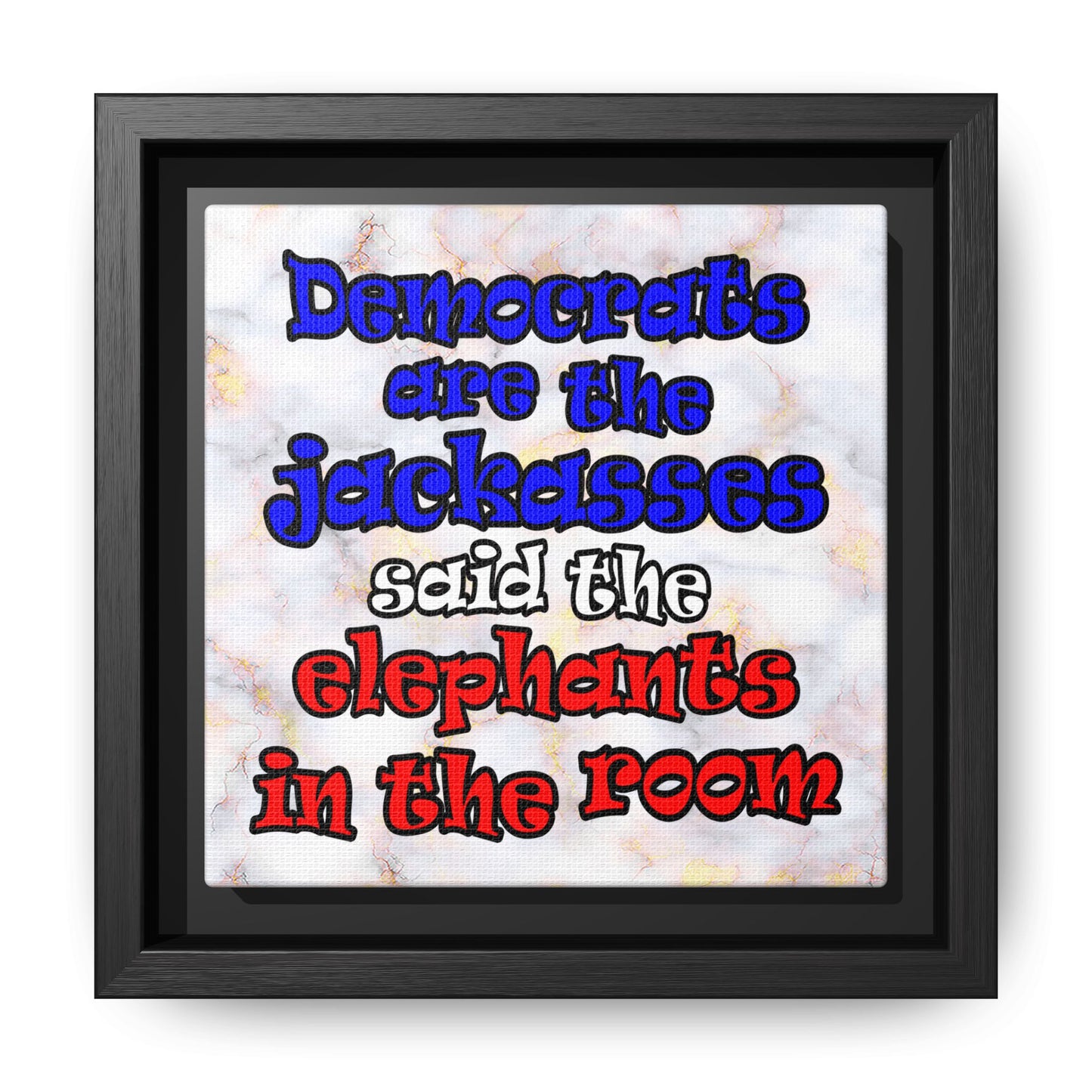 donkeys and elephants - framed canvas art (white marble)