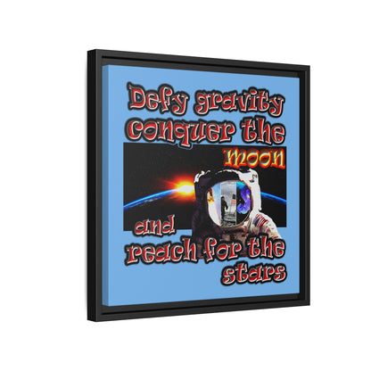 defy conquer reach - framed canvas art (light blue)