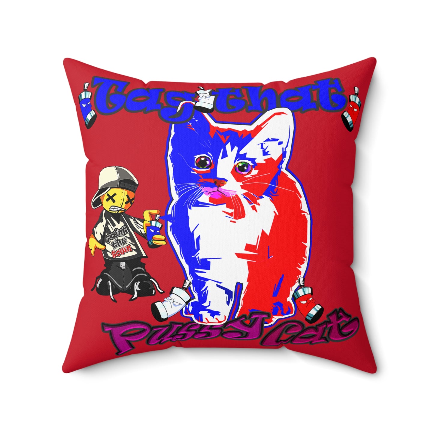 tag that - Spun Polyester Square Pillow - (dark red)