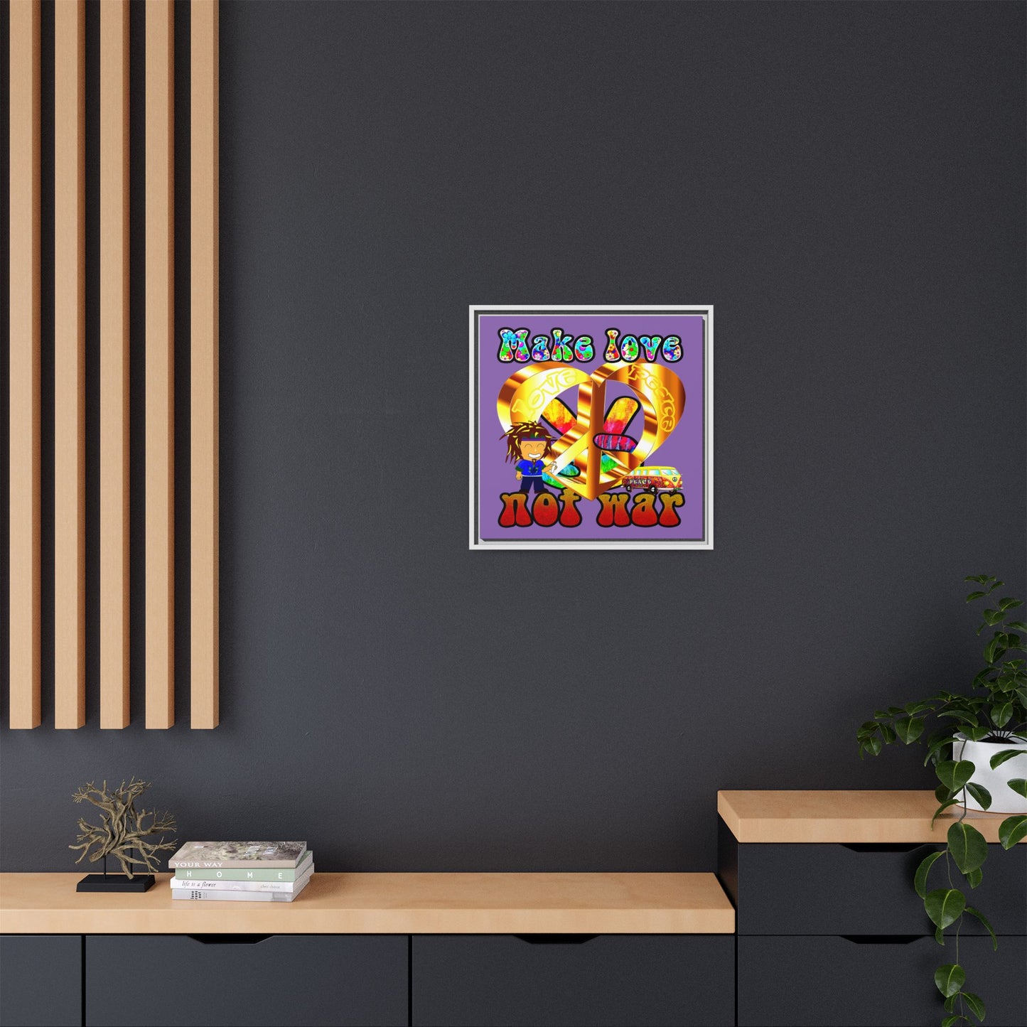 love peace - framed canvas art (light purple)