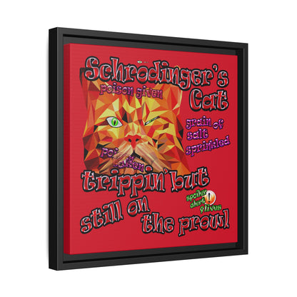 schrodinger's cat - framed canvas art (dark red)