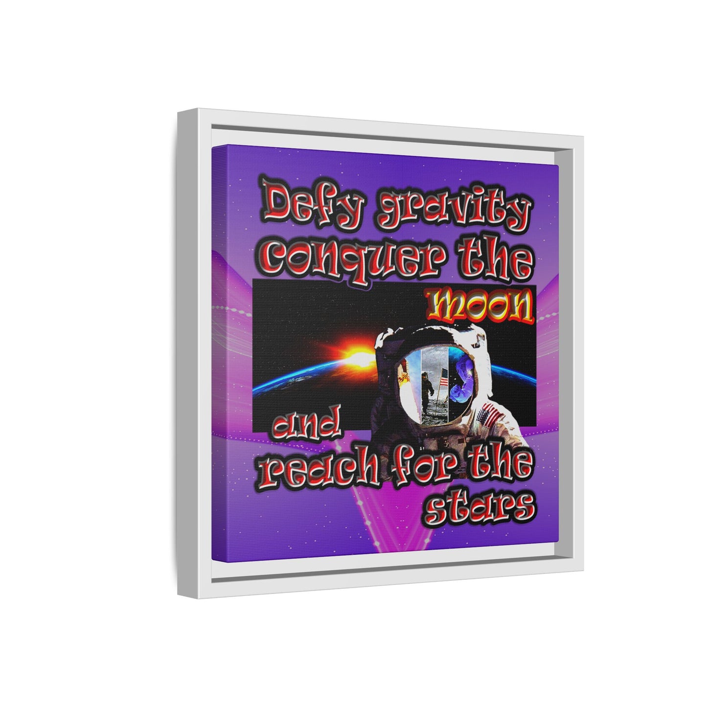 defy conquer reach - framed canvas art (purple-pink wave)
