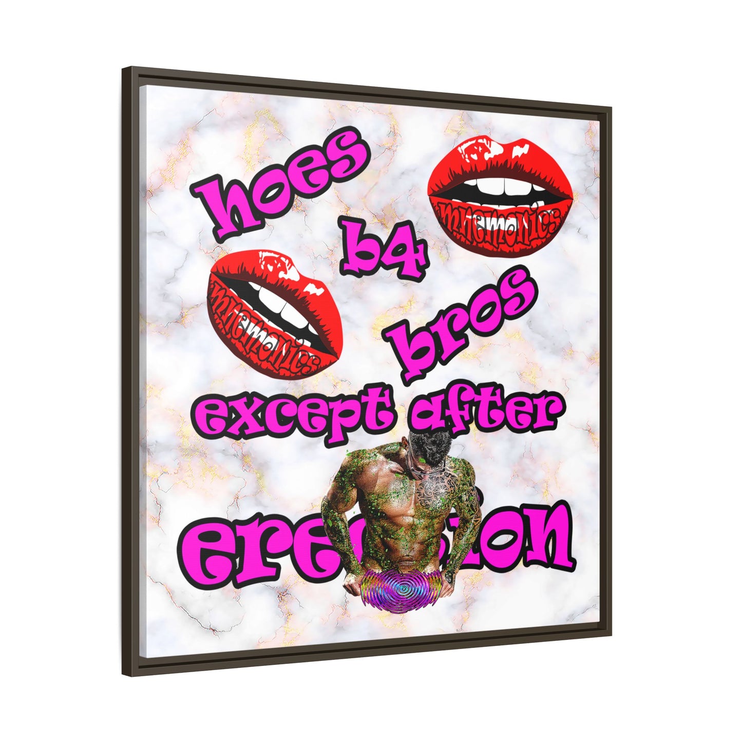 hoes b4 bros - framed canvas art (white marble)