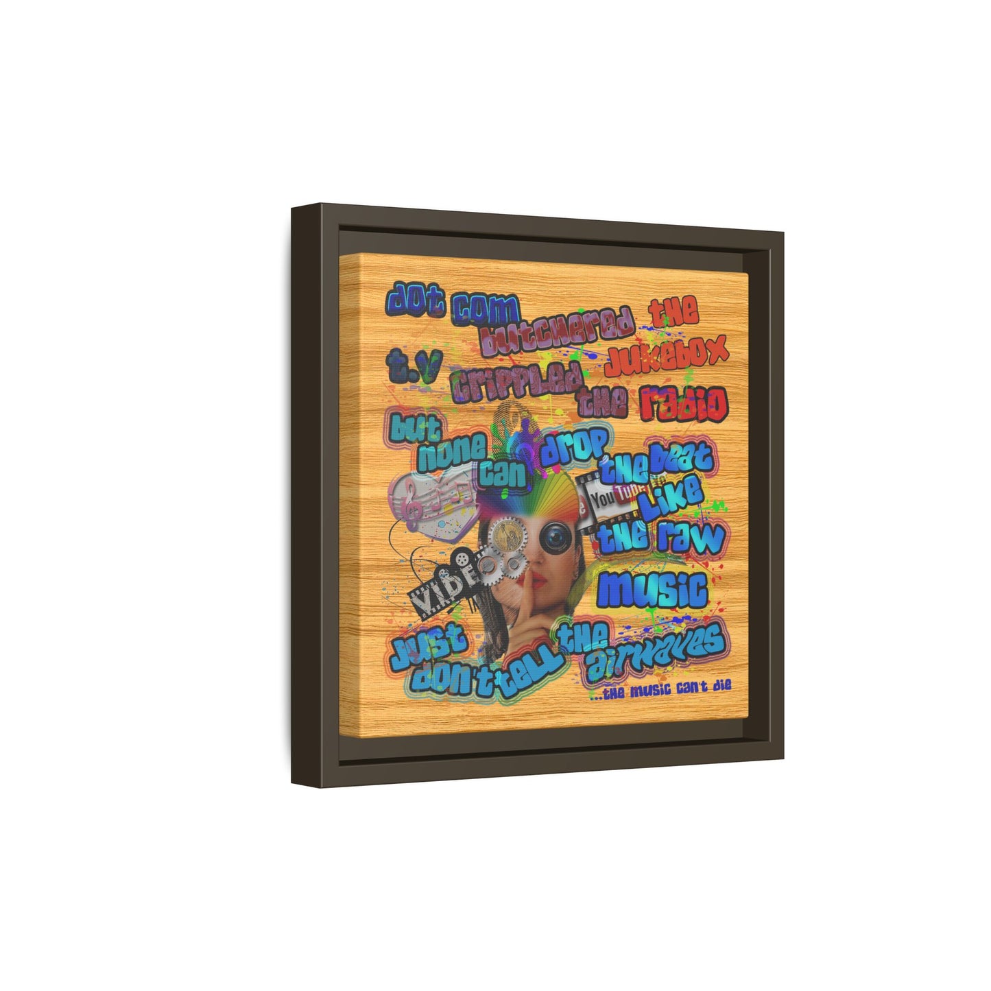 drop the beat - framed canvas art (butterscotch wood finish)