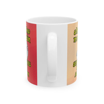 shoot the moon again - White Mug (yellow-orange wave)