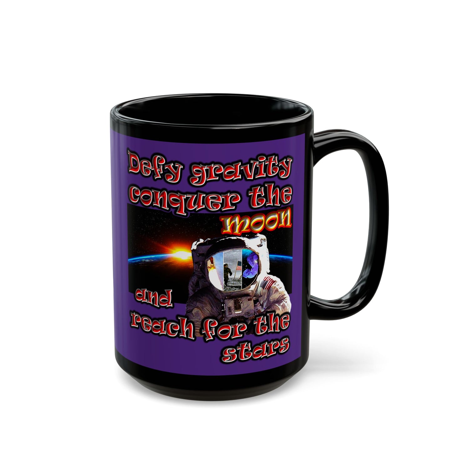 defy conquer reach - Black Mug (purple)