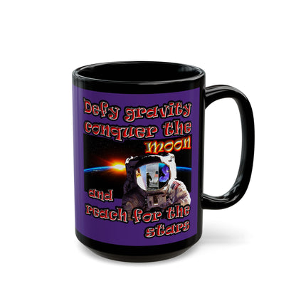 defy conquer reach - Black Mug (purple)