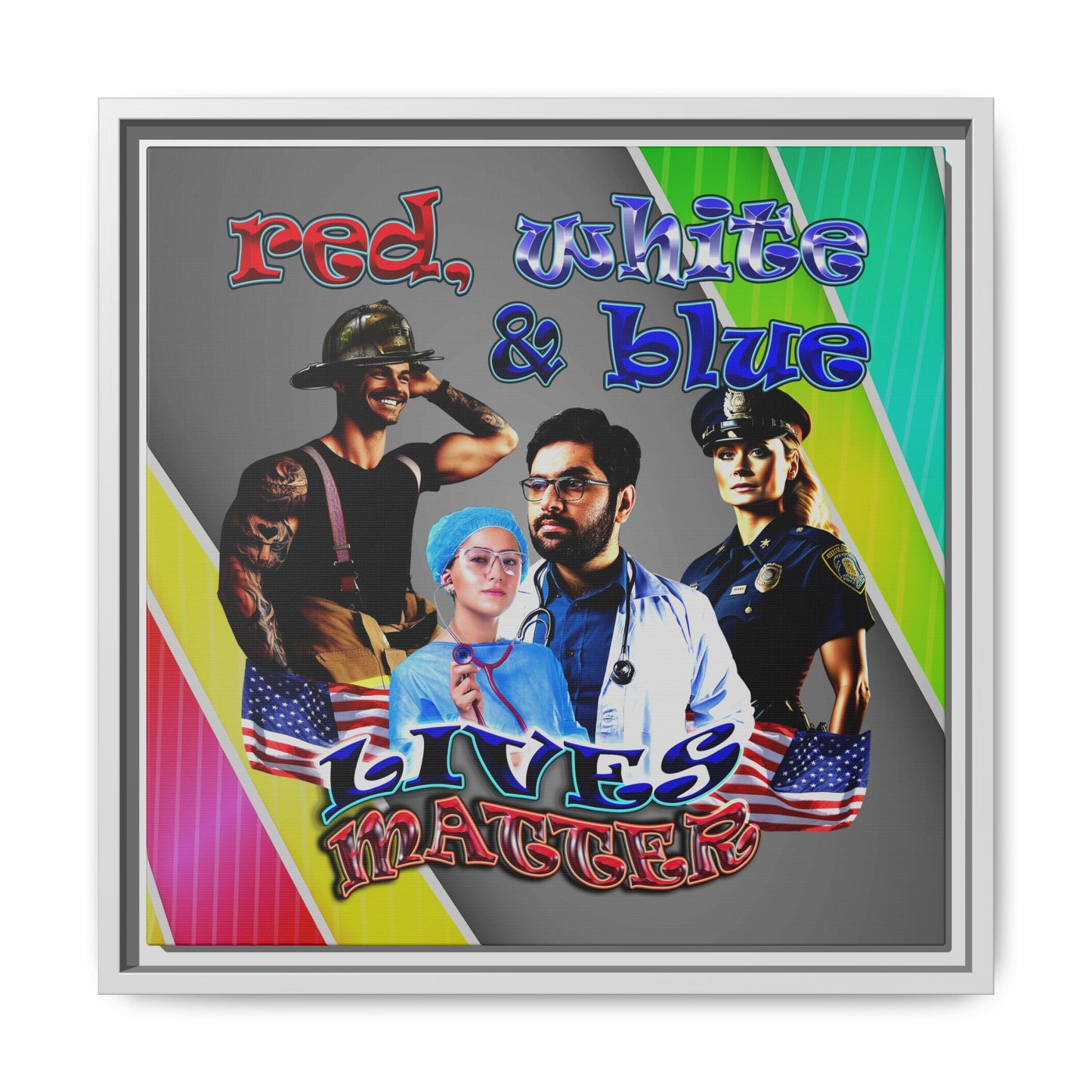 rw&b lives matter - framed canvas art (rainbow split)