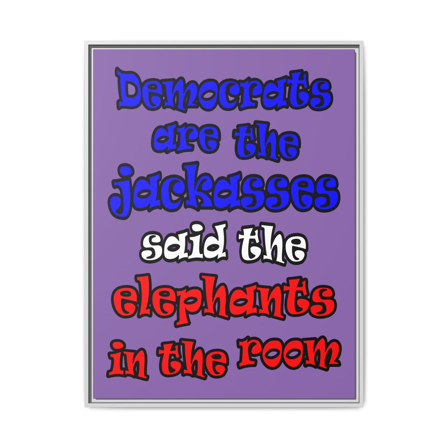 donkeys and elephants - framed canvas art (light purple)