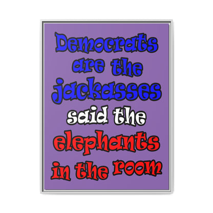 donkeys and elephants - framed canvas art (light purple)