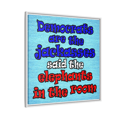 donkeys and elephants - framed canvas art (faded blue)