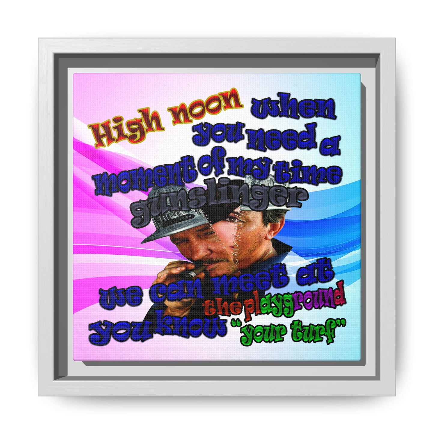 high noon - framed canvas art (light blue-pink wave)