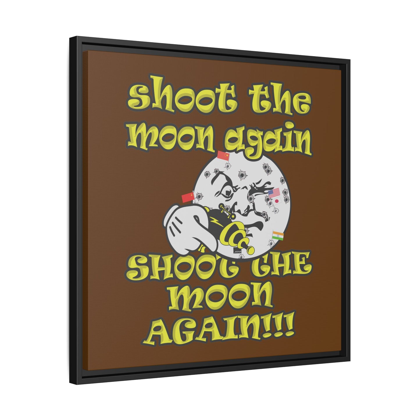 shoot the moon again - framed canvas art (brown)