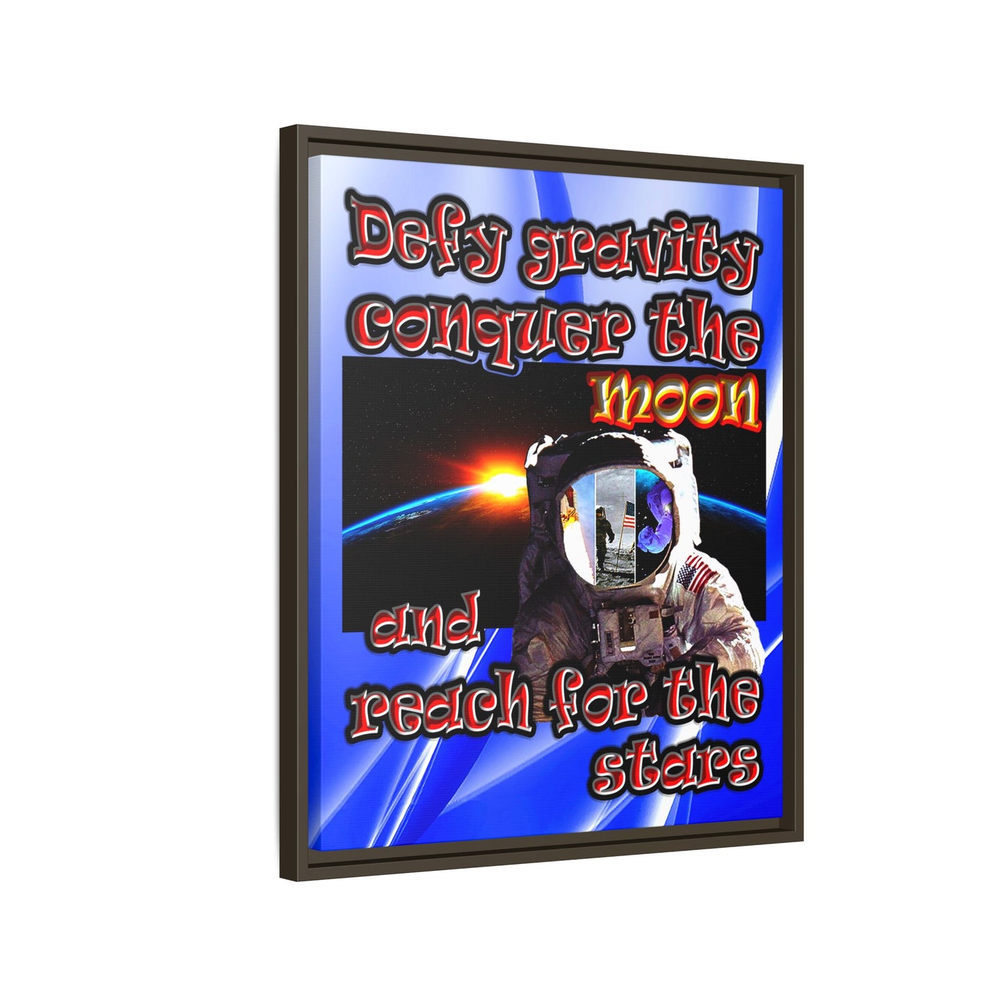 defy conquer reach - framed canvas art (blue-white wave)