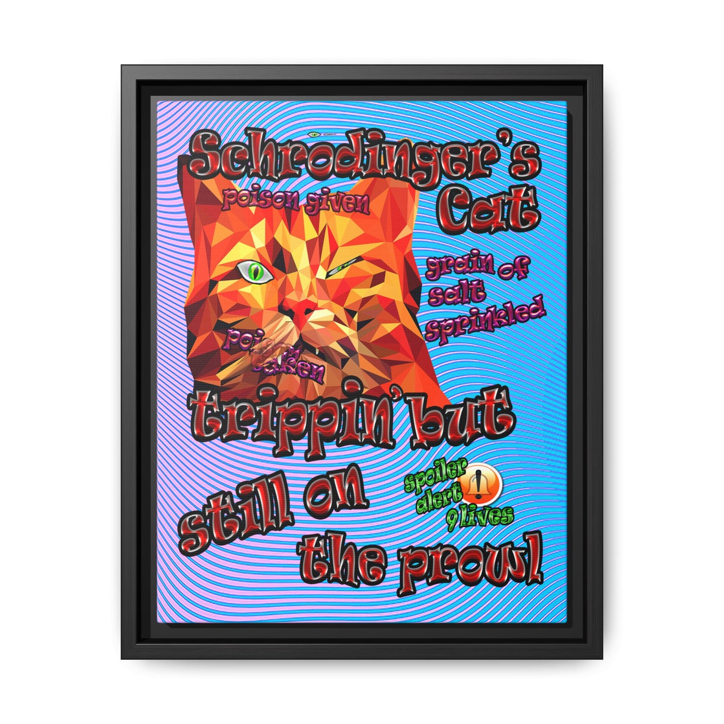 schrodinger's cat - framed canvas art (light blue-purple wave)