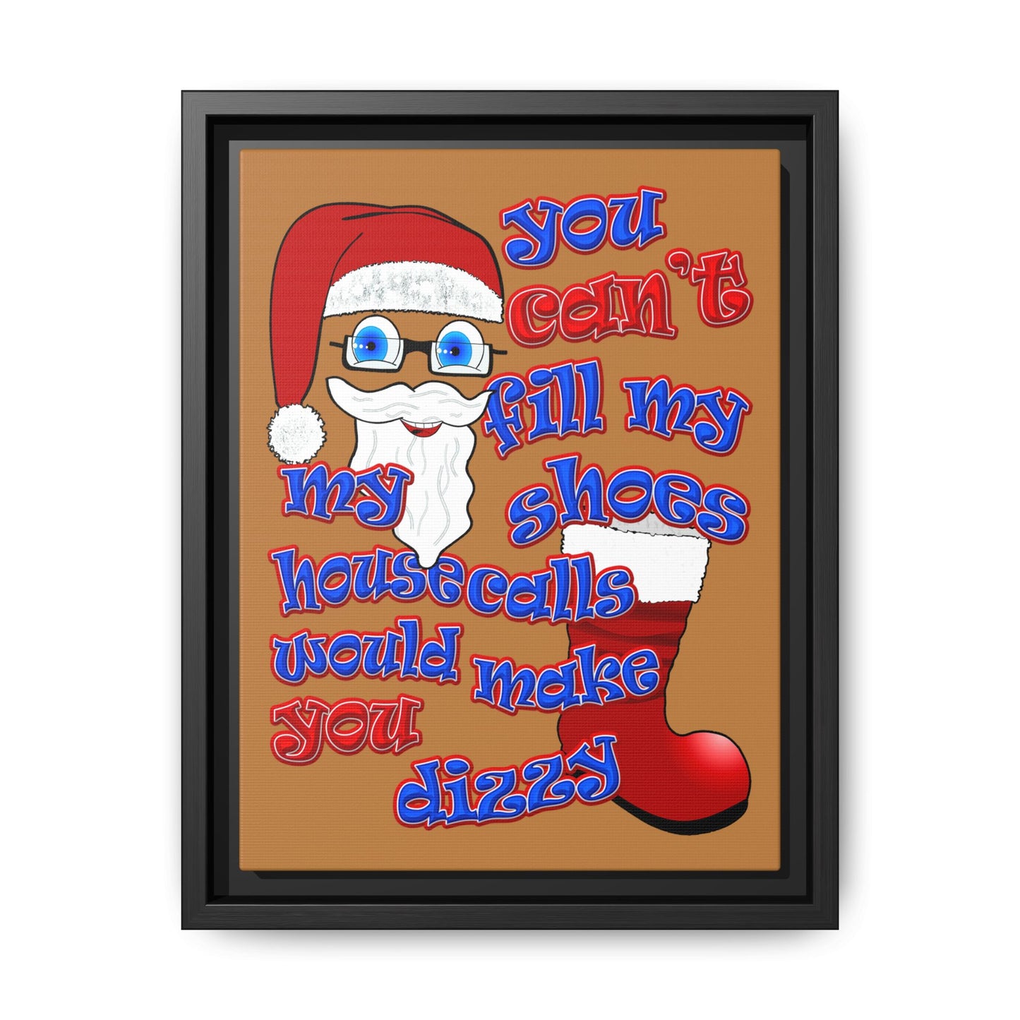 santa's shoes - framed canvas art (light brown)