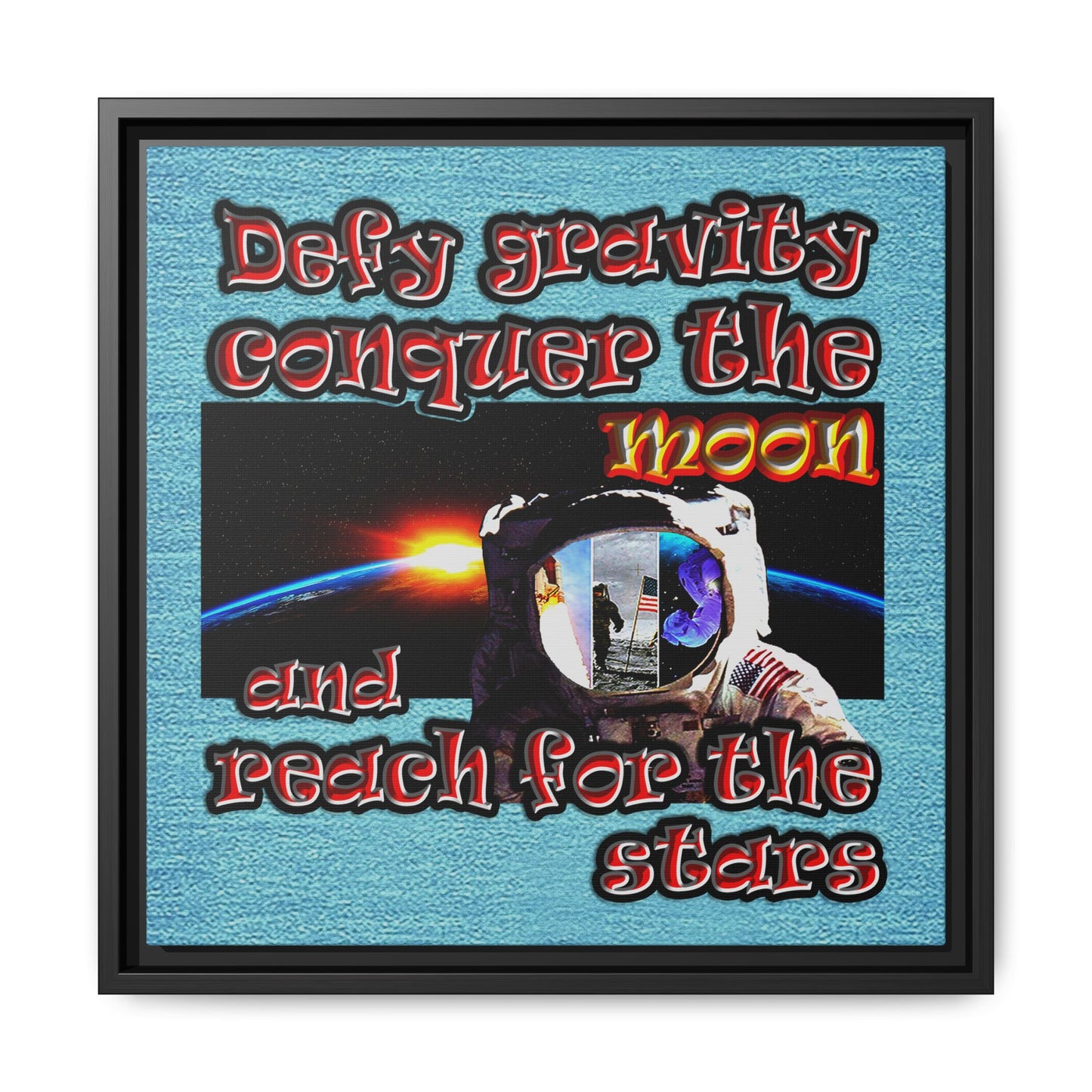 defy conquer reach - framed canvas art (faded blue)