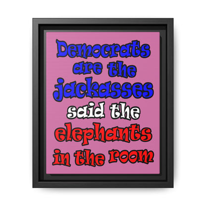 donkeys and elephants - framed canvas art (light pink)