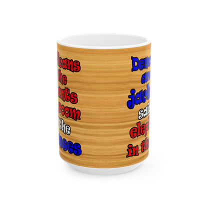donkeys and elephants - White Mug (butterscotch wood finish)