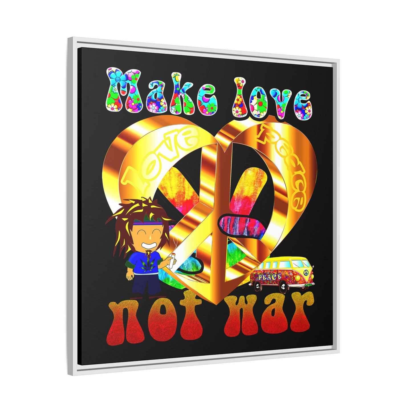love peace - framed canvas art (black)
