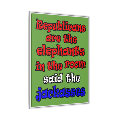 donkeys and elephants - framed canvas art (green)