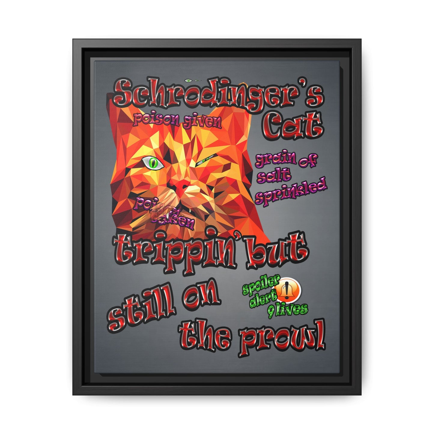 schrodinger's cat - framed canvas art (grey-light grey)
