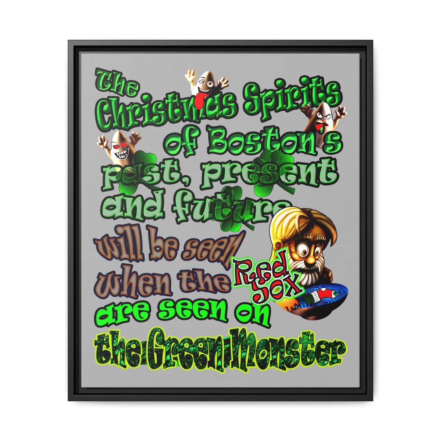 christmas spirits of boston - framed canvas art (light grey)