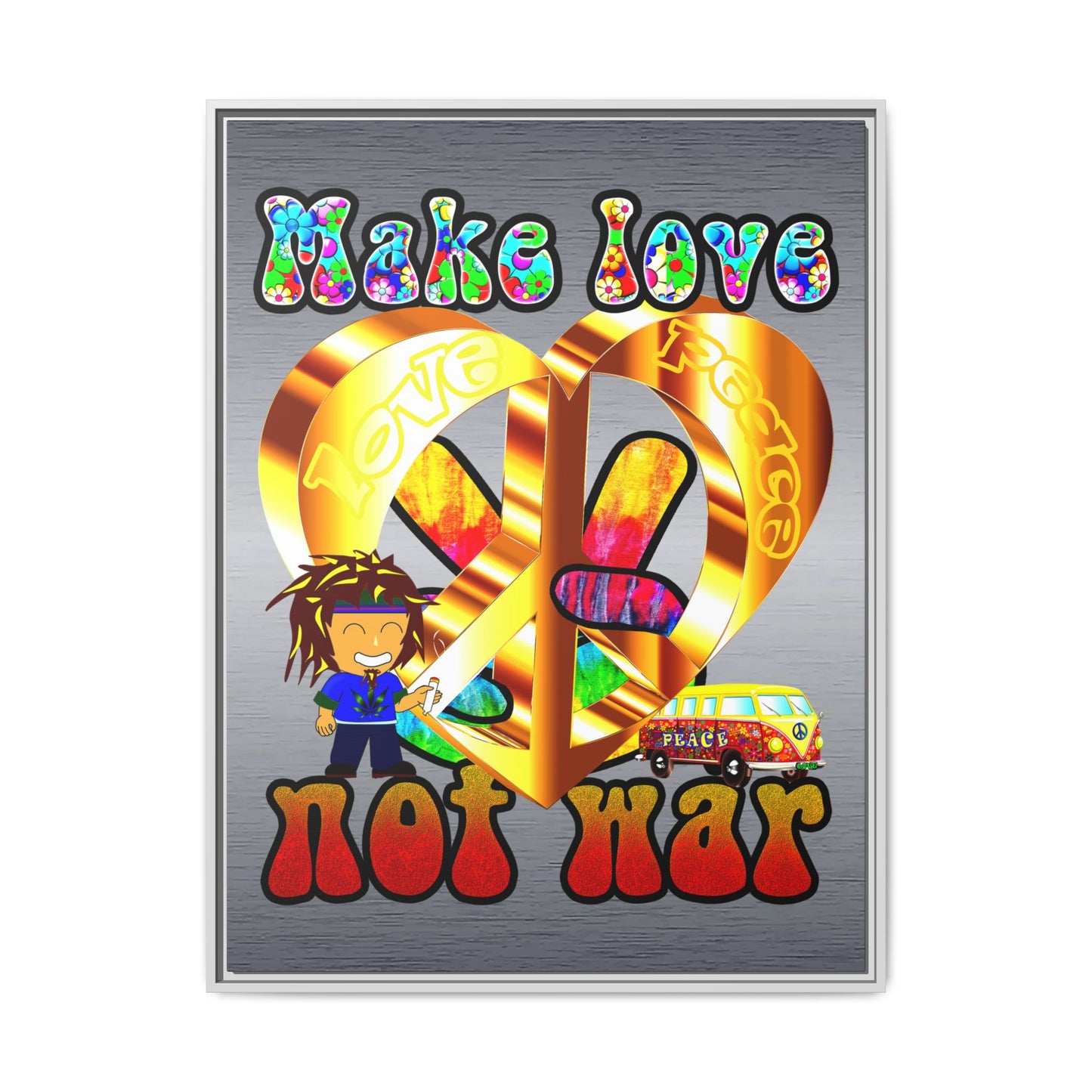 love peace - framed canvas art (brushed nickel)