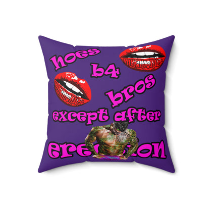 hoes b4 bros - Spun Polyester Square Pillow - (purple)