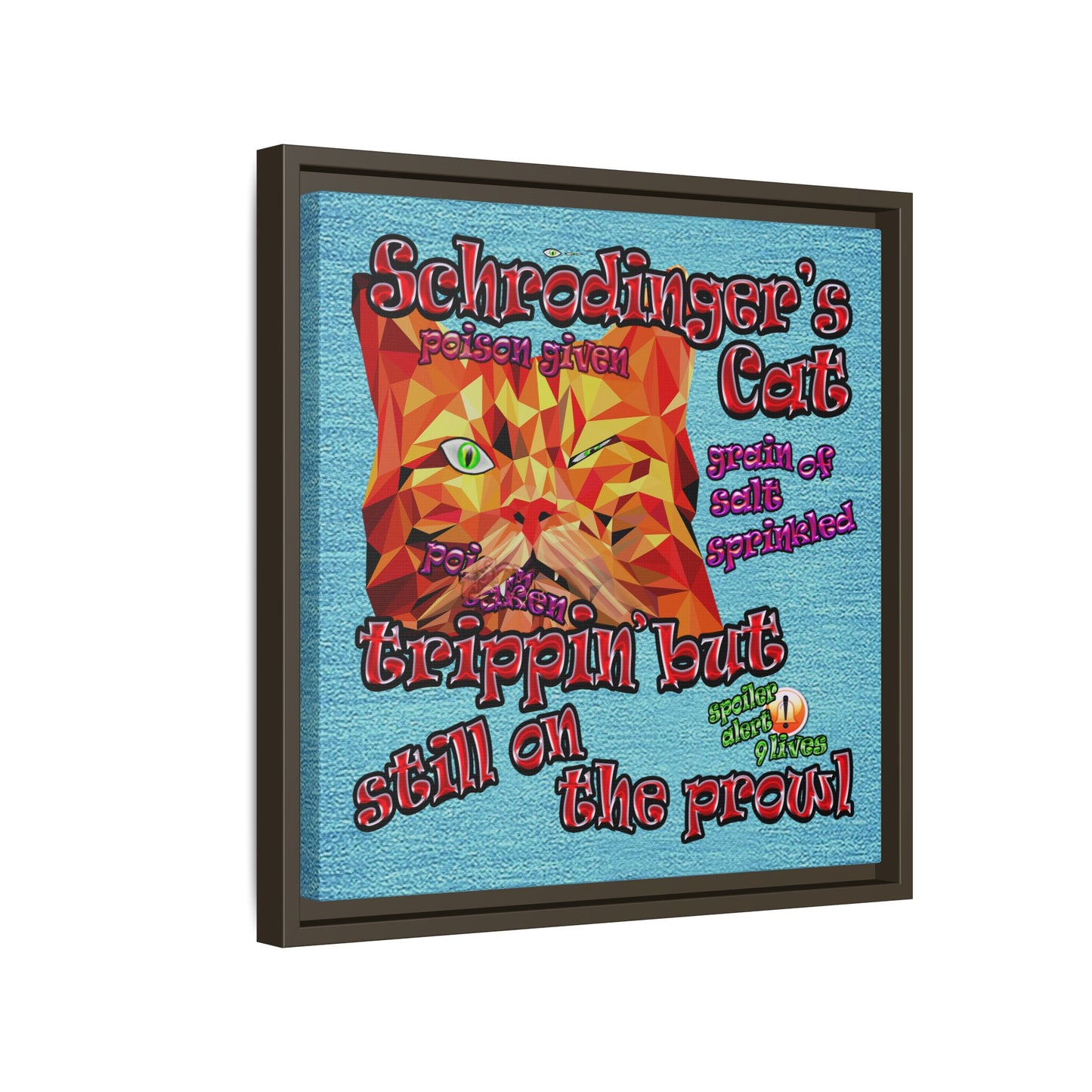 schrodinger's cat - framed canvas art (faded blue)