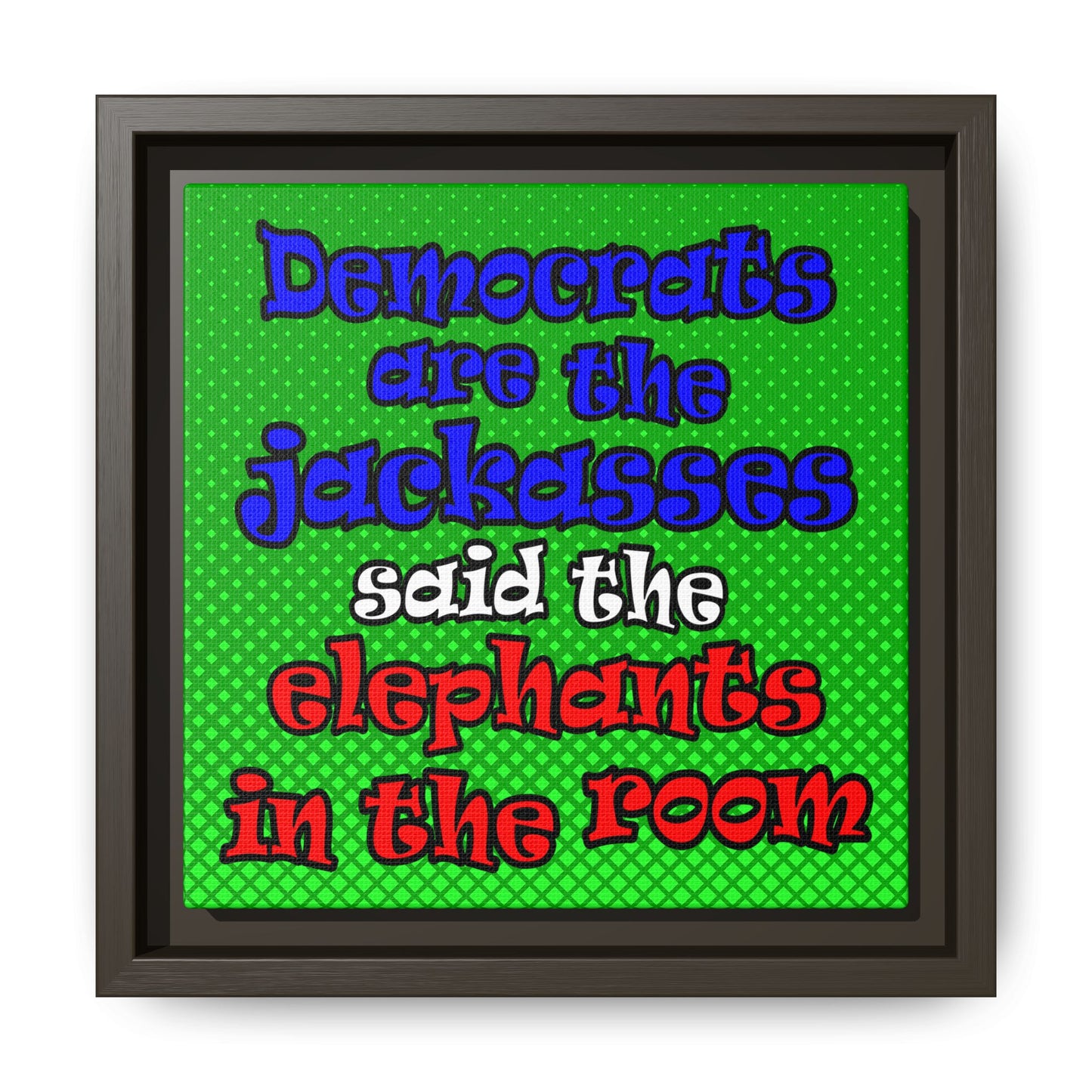 donkeys and elephants - framed canvas art (logo green)
