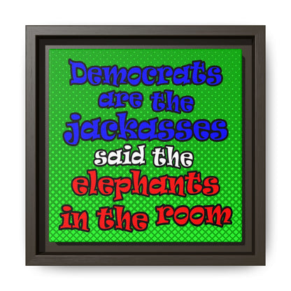 donkeys and elephants - framed canvas art (logo green)