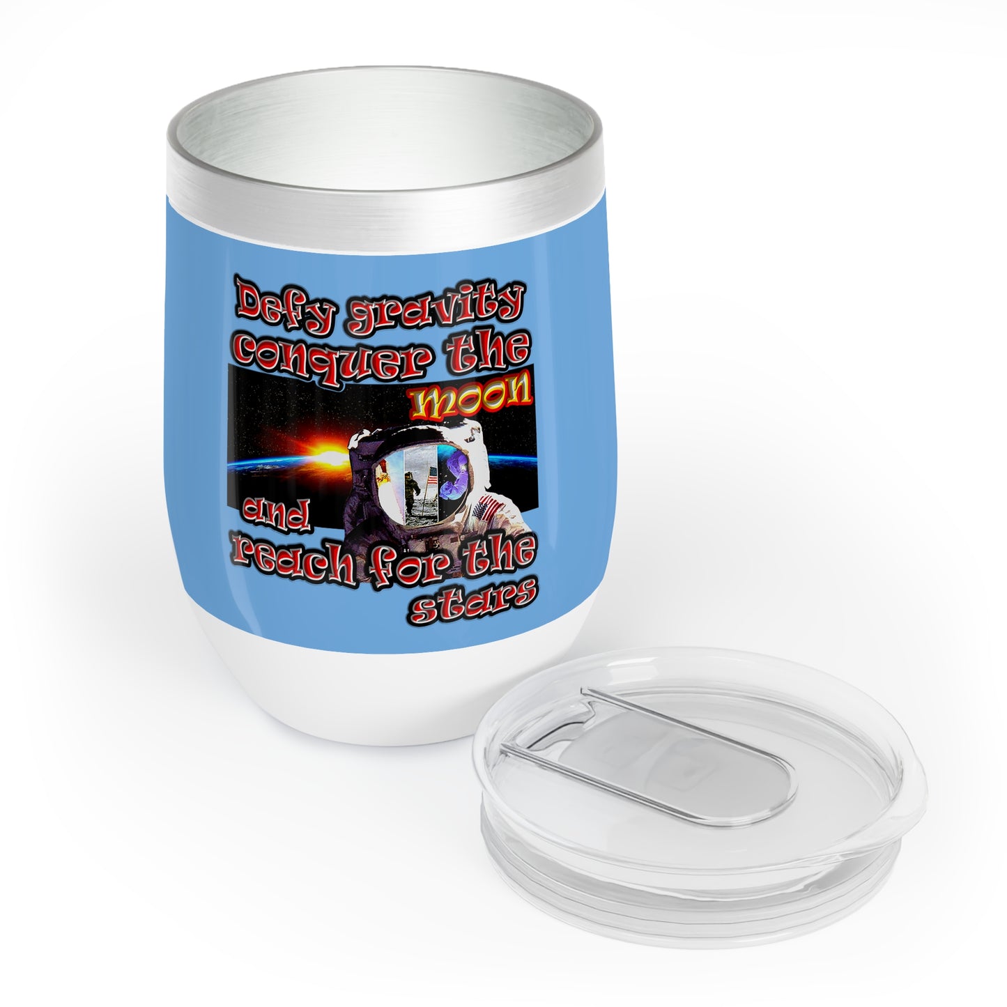 defy conquer reach - Chill Wine Tumbler (light blue)