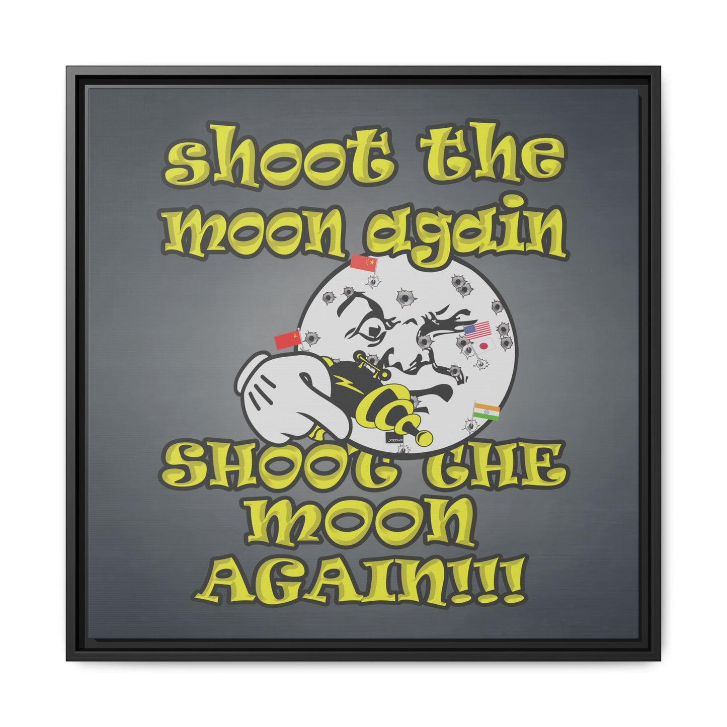 shoot the moon again - framed canvas art (grey-light grey)