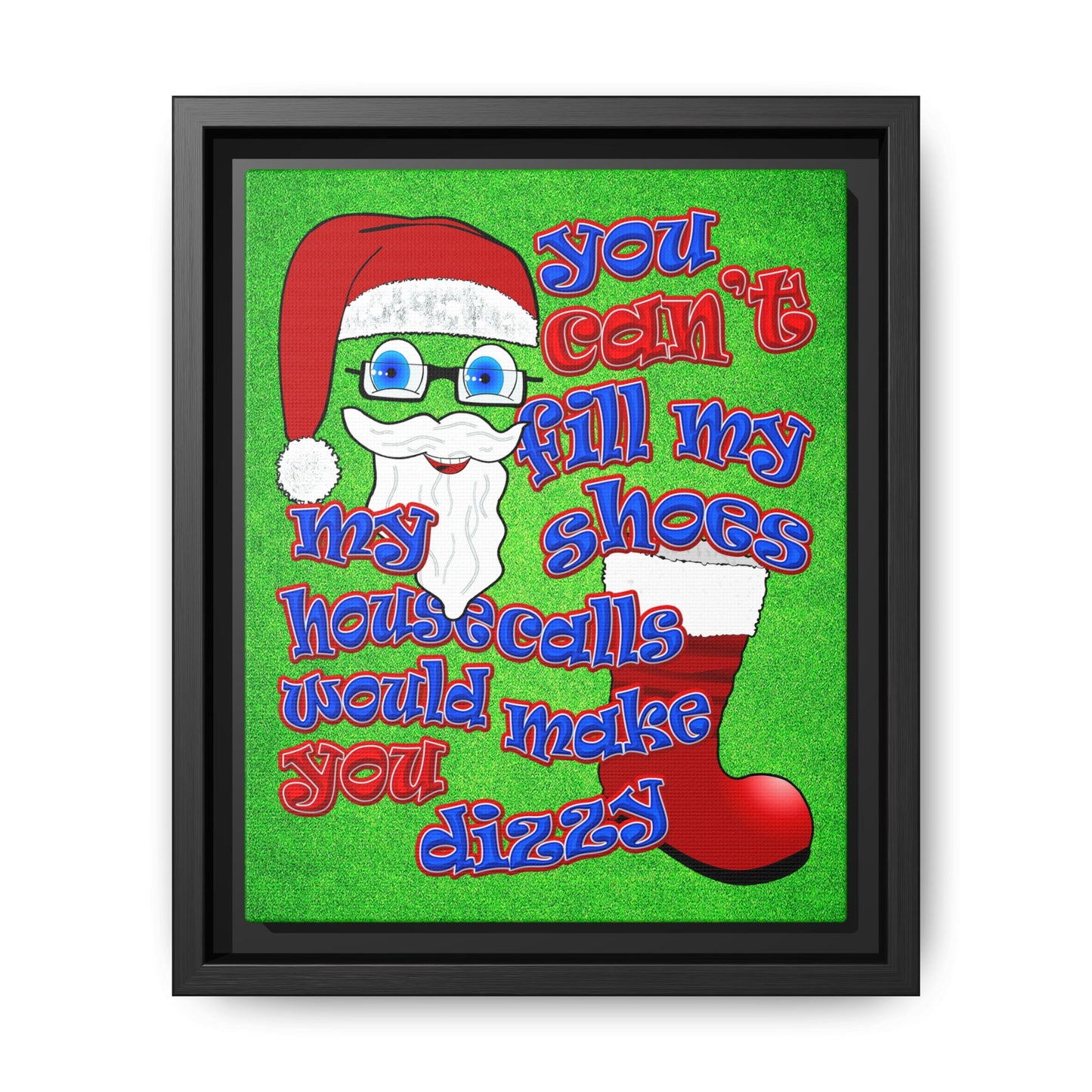 santa's shoes - framed canvas art (green turf)