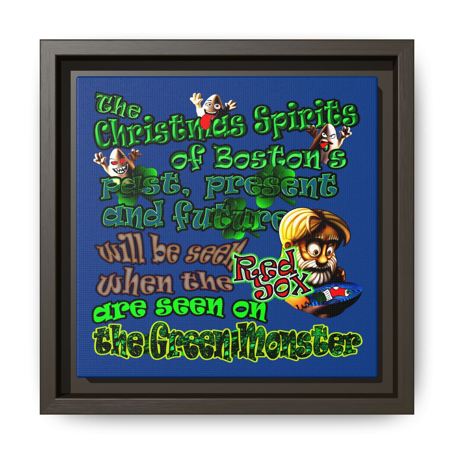 christmas spirits of boston - framed canvas art (dark blue)