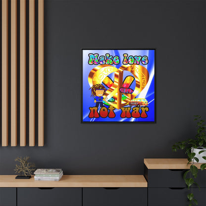love peace - framed canvas art (blue-white wave)