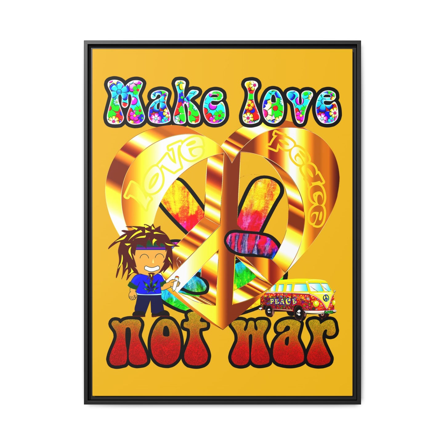 love peace - framed canvas art (yellow)
