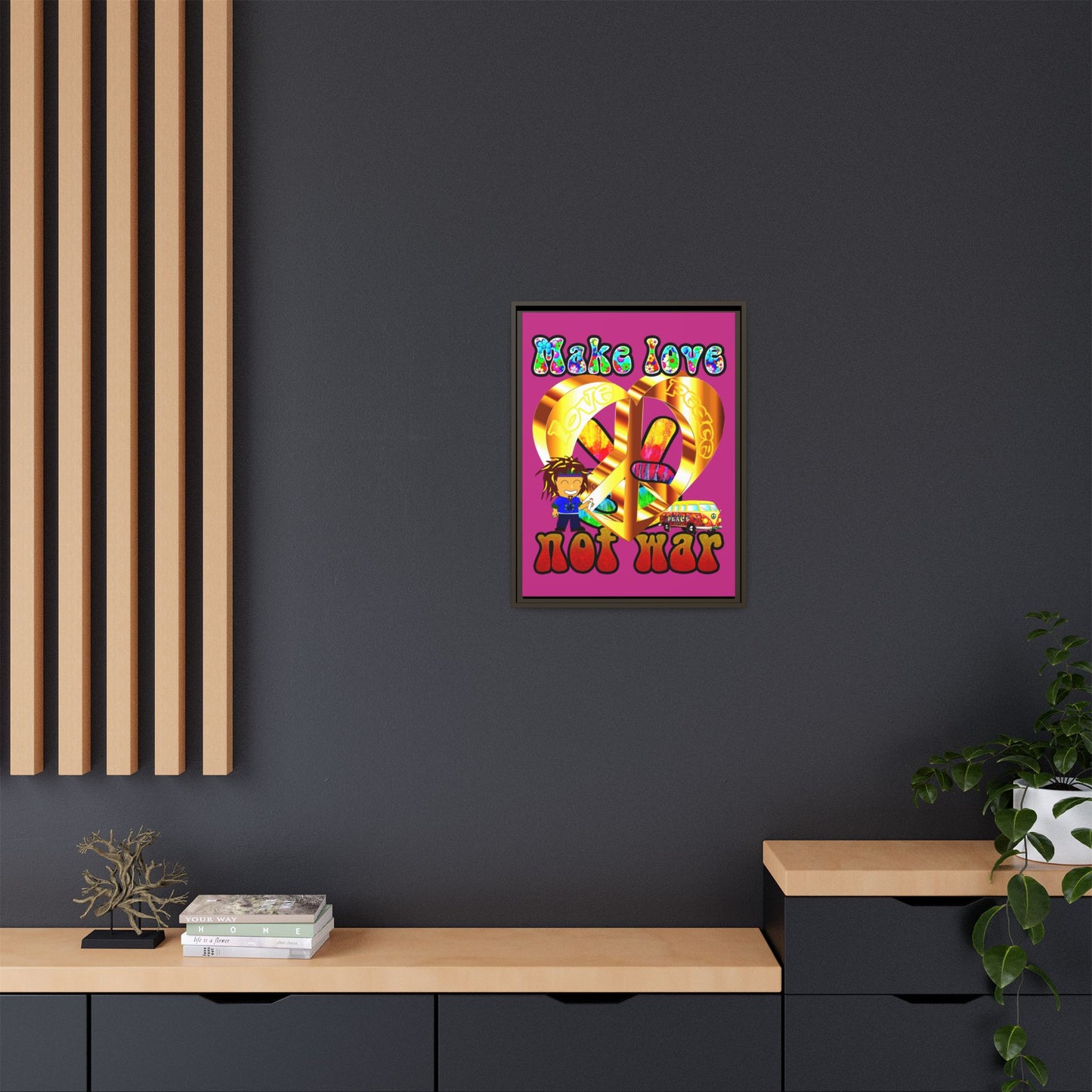 love peace - framed canvas art (pink)