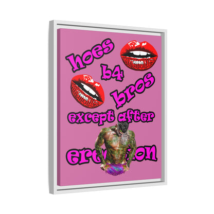hoes b4 bros - framed canvas art (light pink)